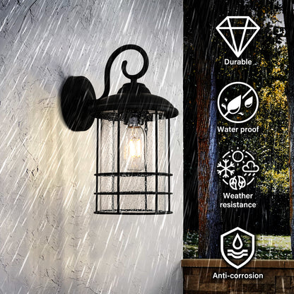 1-Light Textured Black not Motion Sensing Dusk to DaWn Outdoor HardWired Wall Lantern Sconce With LED