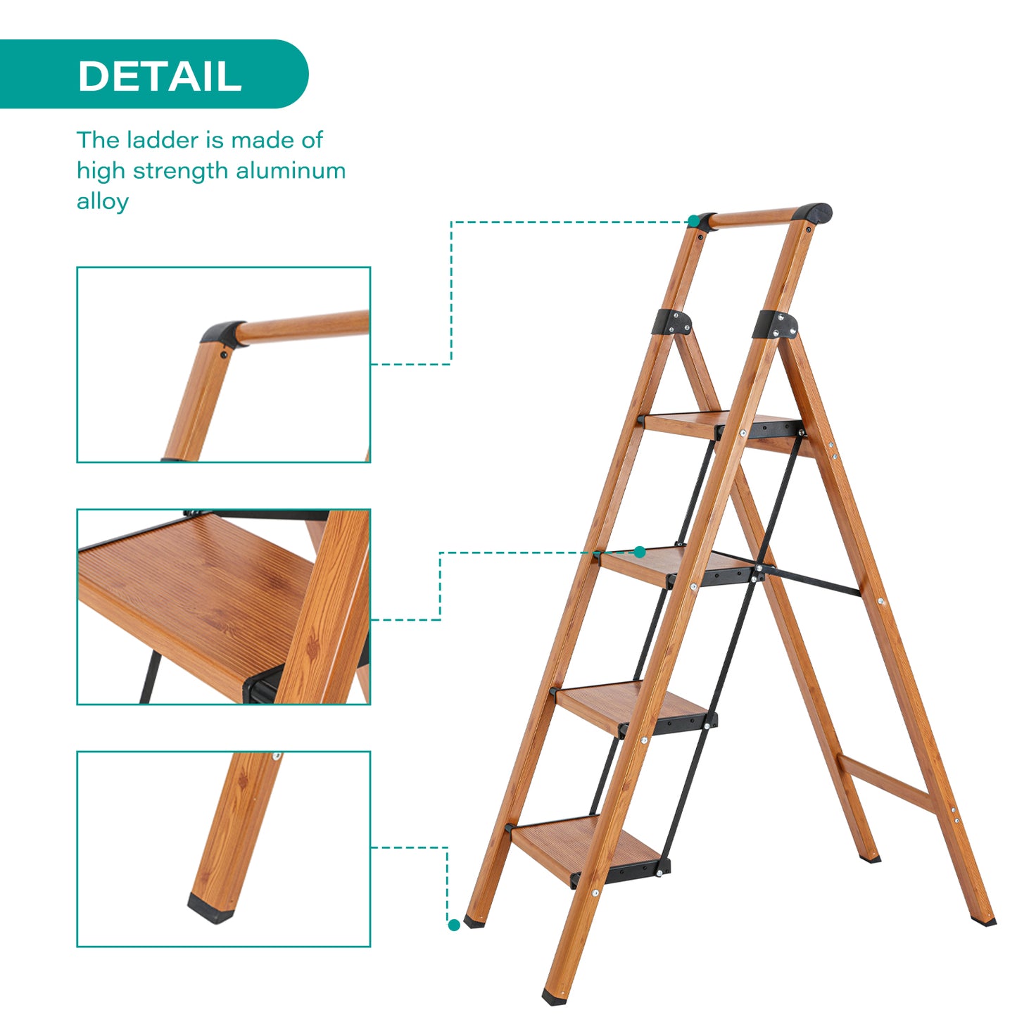 4-Step Aluminum Folding Step Stool Ladder 330 lbs. Load Capacity Type IA Duty Rating (5.48 ft. Reach Height), Wood GRain
