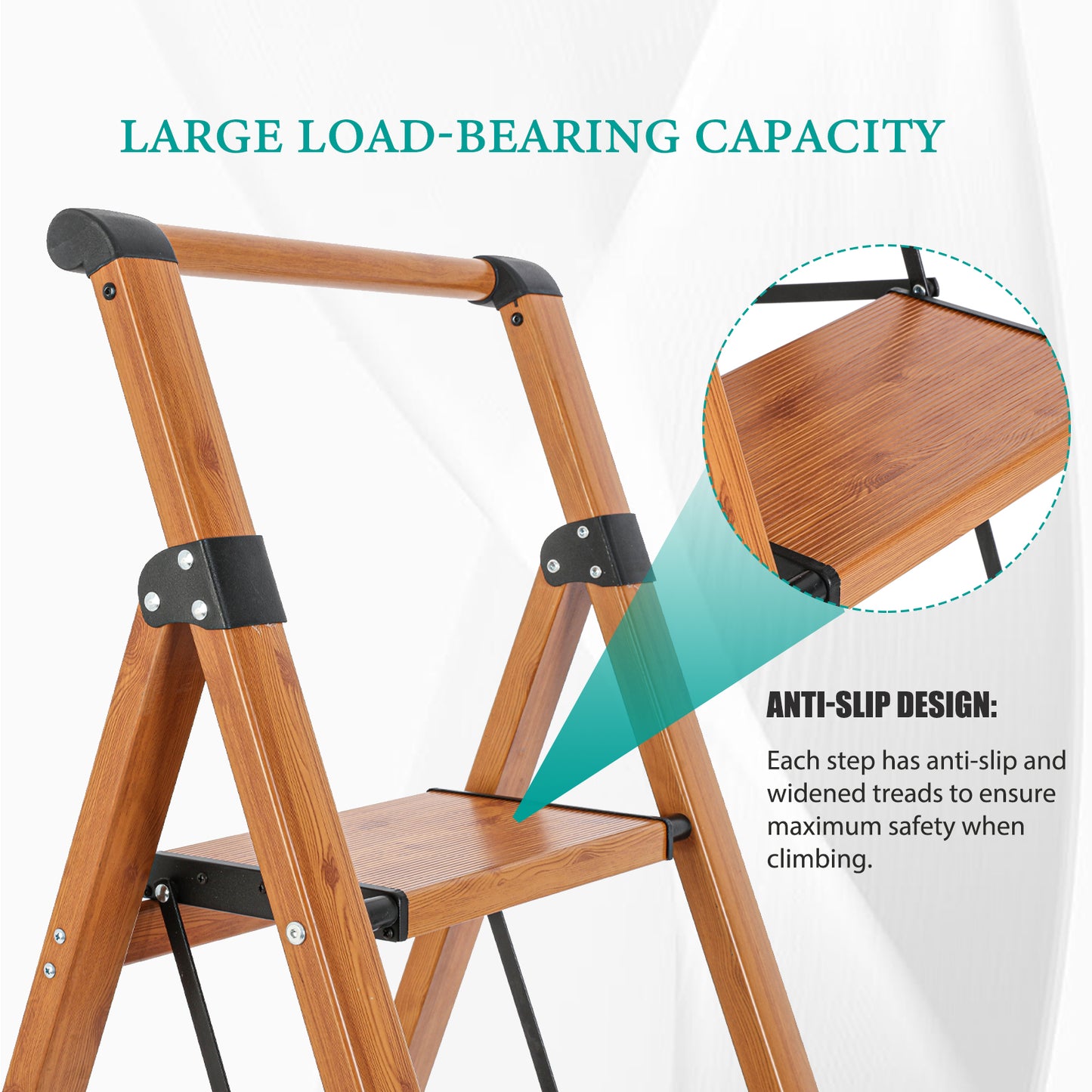 4-Step Aluminum Folding Step Stool Ladder 330 lbs. Load Capacity Type IA Duty Rating (5.48 ft. Reach Height), Wood GRain