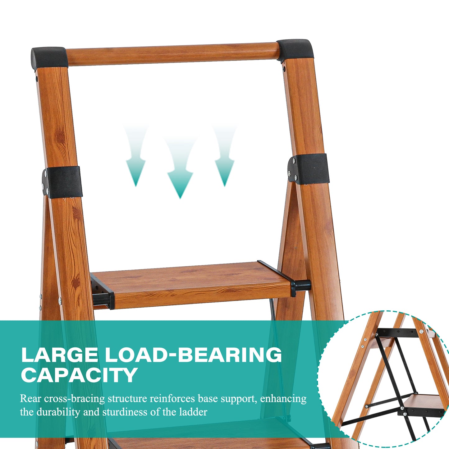 4-Step Aluminum Folding Step Stool Ladder 330 lbs. Load Capacity Type IA Duty Rating (5.48 ft. Reach Height), Wood GRain