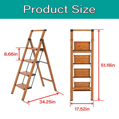 4-Step Aluminum Folding Step Stool Ladder 330 lbs. Load Capacity Type IA Duty Rating (5.48 ft. Reach Height), Wood GRain