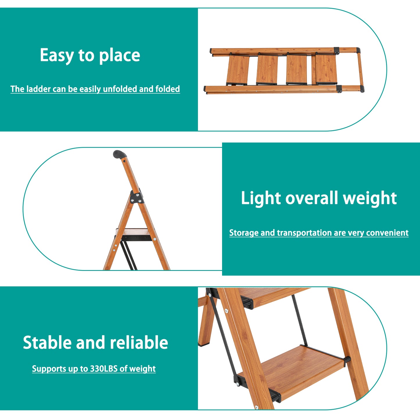 4-Step Aluminum Folding Step Stool Ladder 330 lbs. Load Capacity Type IA Duty Rating (5.48 ft. Reach Height), Wood GRain