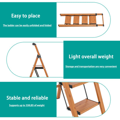 4-Step Aluminum Folding Step Stool Ladder 330 lbs. Load Capacity Type IA Duty Rating (5.48 ft. Reach Height), Wood GRain