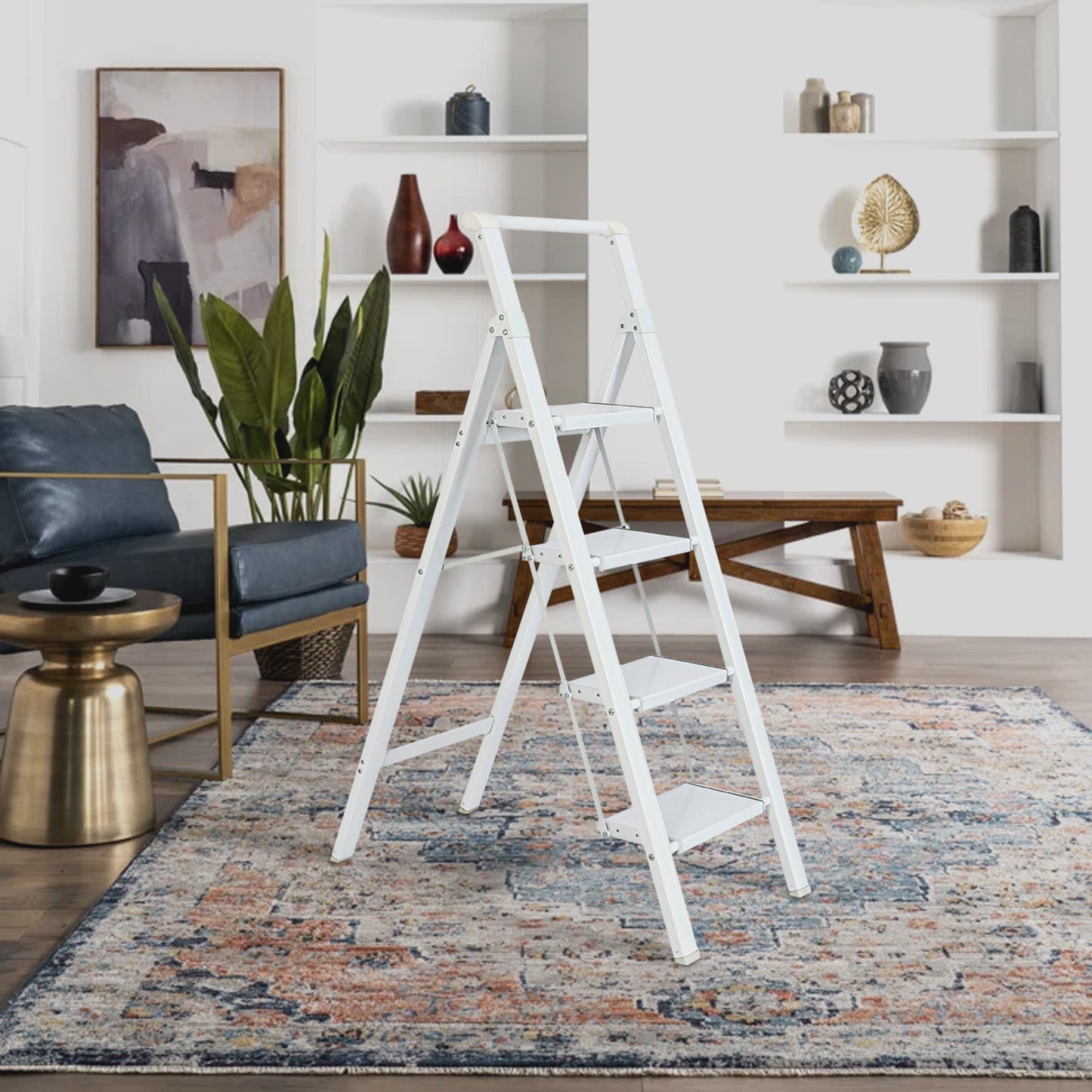 4-Step Aluminum Folding Step Stool Ladder 330 lbs. Load Capacity Type IA Duty Rating (5.48 ft. Reach Height), White
