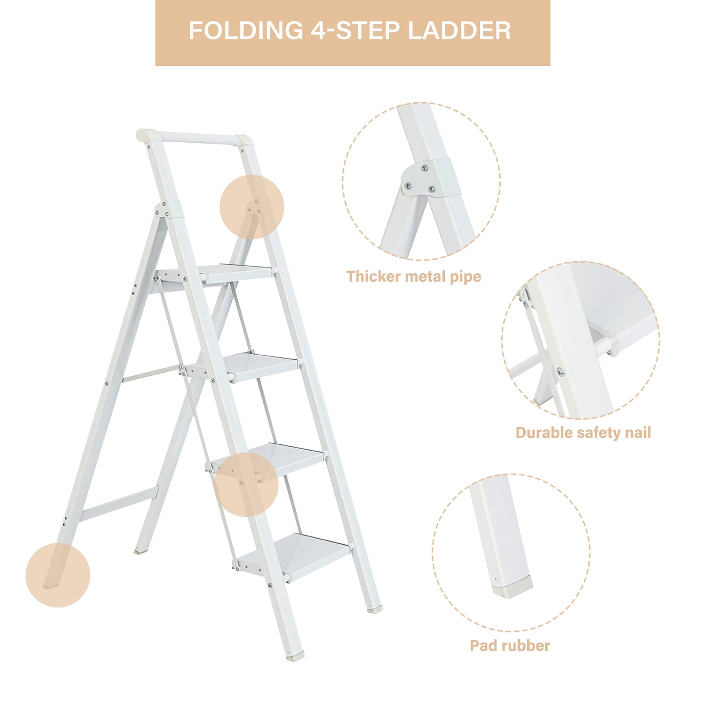 4-Step Aluminum Folding Step Stool Ladder 330 lbs. Load Capacity Type IA Duty Rating (5.48 ft. Reach Height), White