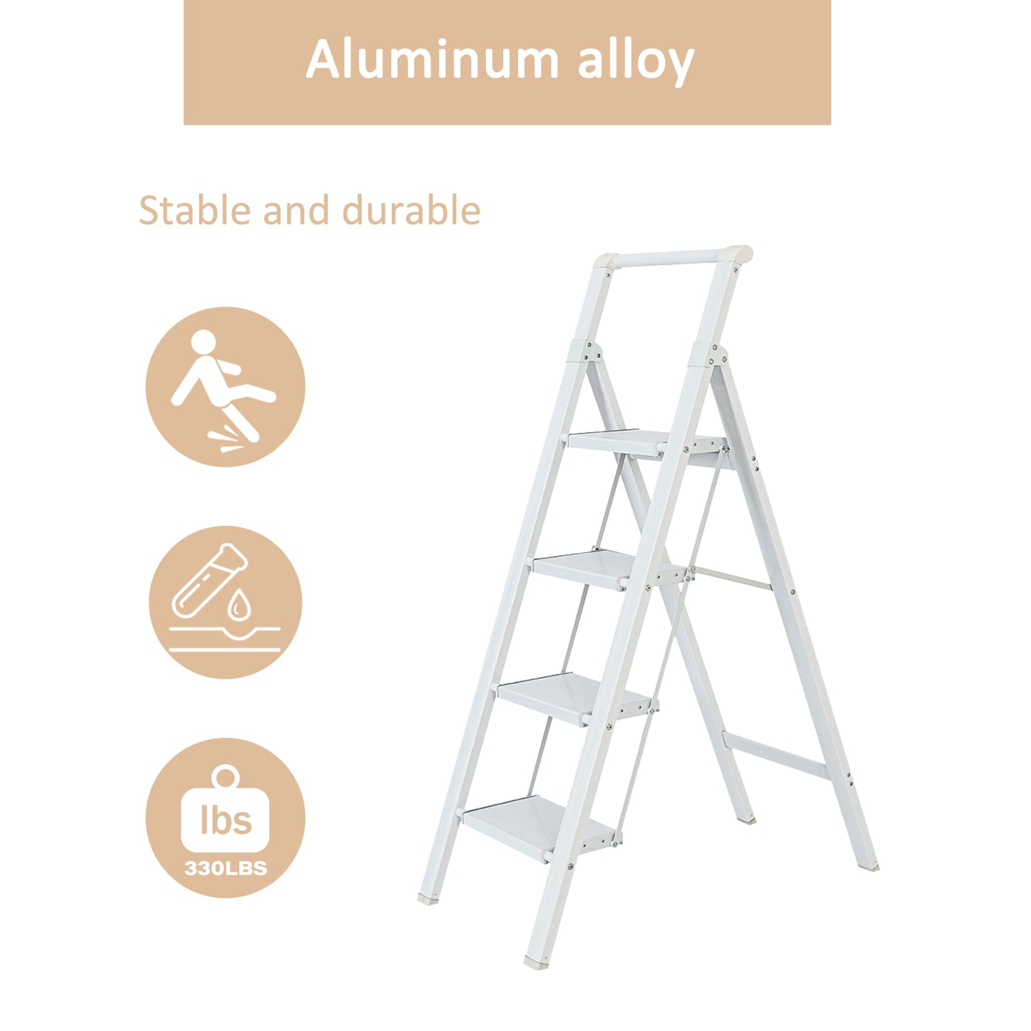 4-Step Aluminum Folding Step Stool Ladder 330 lbs. Load Capacity Type IA Duty Rating (5.48 ft. Reach Height), White