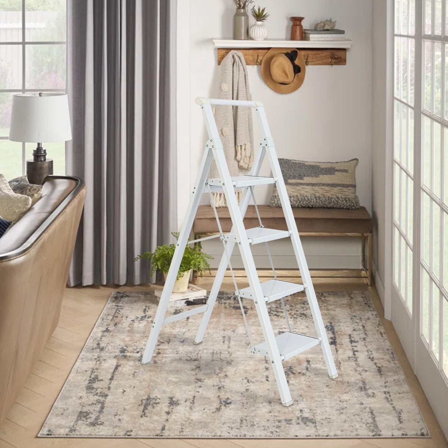 4-Step Aluminum Folding Step Stool Ladder 330 lbs. Load Capacity Type IA Duty Rating (5.48 ft. Reach Height), White