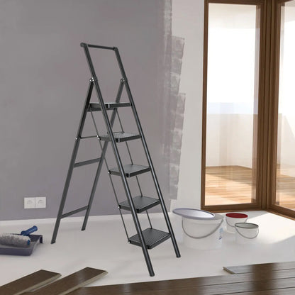 5-Step Aluminum Folding Step Stool Ladder 330 lbs. Load Capacity Type IA Duty Rating (5.54 ft. Reach Height), Black