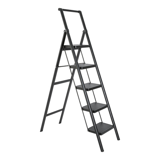 5-Step Aluminum Folding Step Stool Ladder 330 lbs. Load Capacity Type IA Duty Rating (5.54 ft. Reach Height), Black