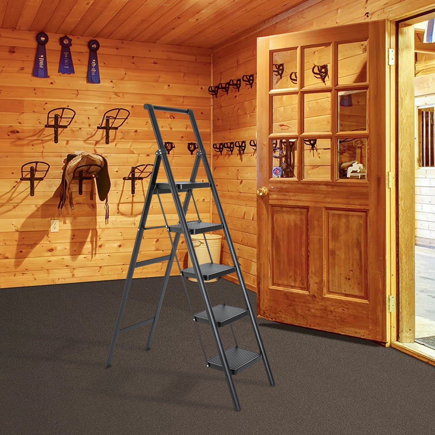 5-Step Aluminum Folding Step Stool Ladder 330 lbs. Load Capacity Type IA Duty Rating (5.54 ft. Reach Height), Black