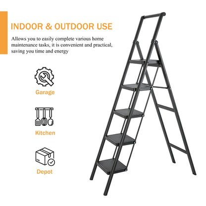 5-Step Aluminum Folding Step Stool Ladder 330 lbs. Load Capacity Type IA Duty Rating (5.54 ft. Reach Height), Black