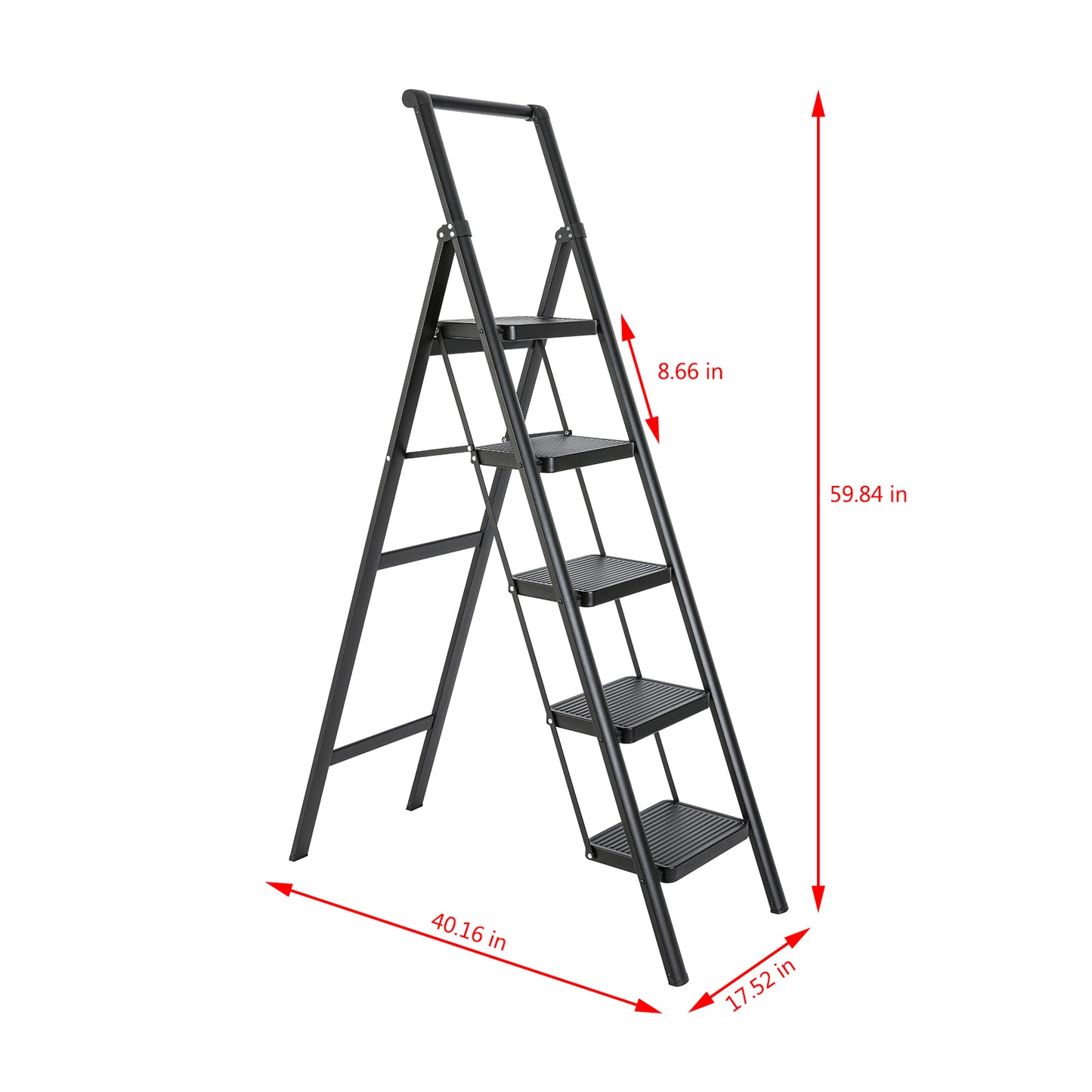 5-Step Aluminum Folding Step Stool Ladder 330 lbs. Load Capacity Type IA Duty Rating (5.54 ft. Reach Height), Black