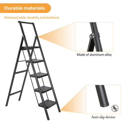 5-Step Aluminum Folding Step Stool Ladder 330 lbs. Load Capacity Type IA Duty Rating (5.54 ft. Reach Height), Black