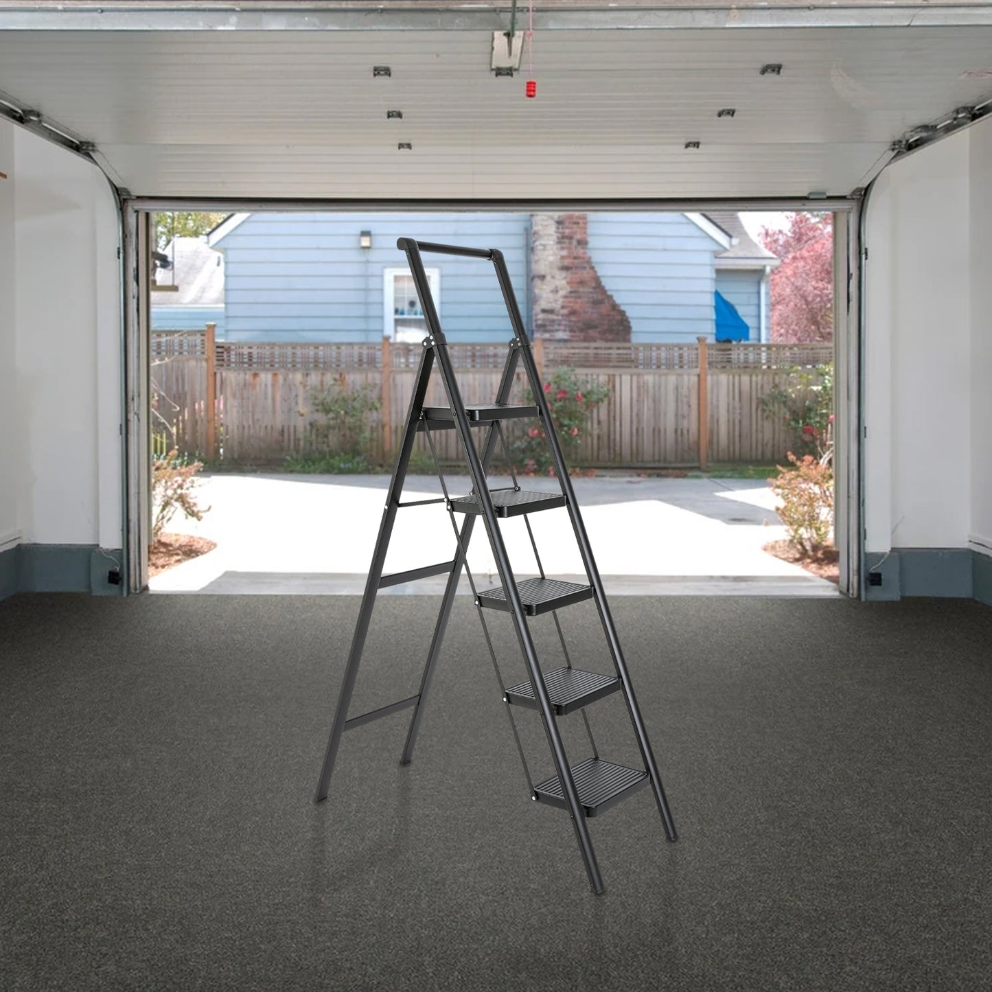 5-Step Aluminum Folding Step Stool Ladder 330 lbs. Load Capacity Type IA Duty Rating (5.54 ft. Reach Height), Black