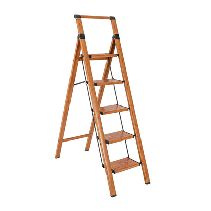 5-Step Aluminum Folding Step Stool Ladder 330 lbs. Load Capacity Type IA Duty Rating (5.54 ft. Reach Height), Wood GRain