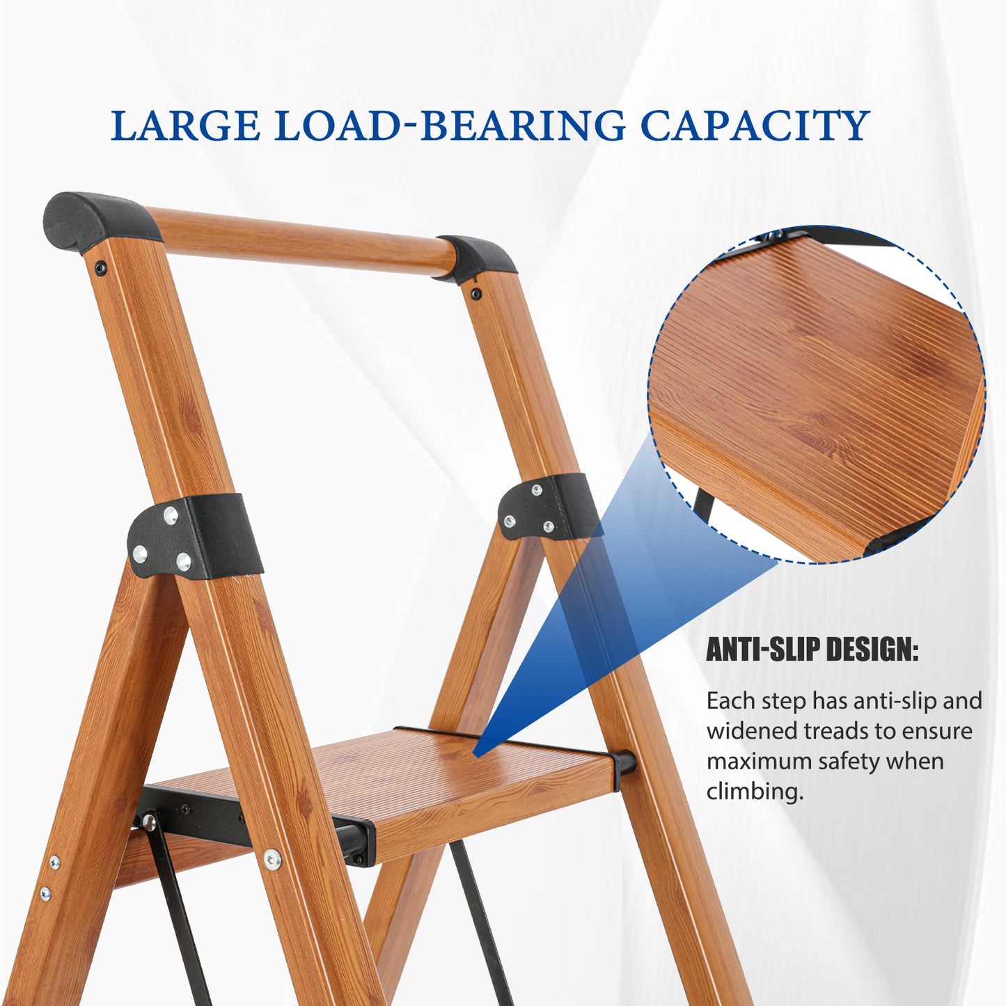 5-Step Aluminum Folding Step Stool Ladder 330 lbs. Load Capacity Type IA Duty Rating (5.54 ft. Reach Height), Wood GRain