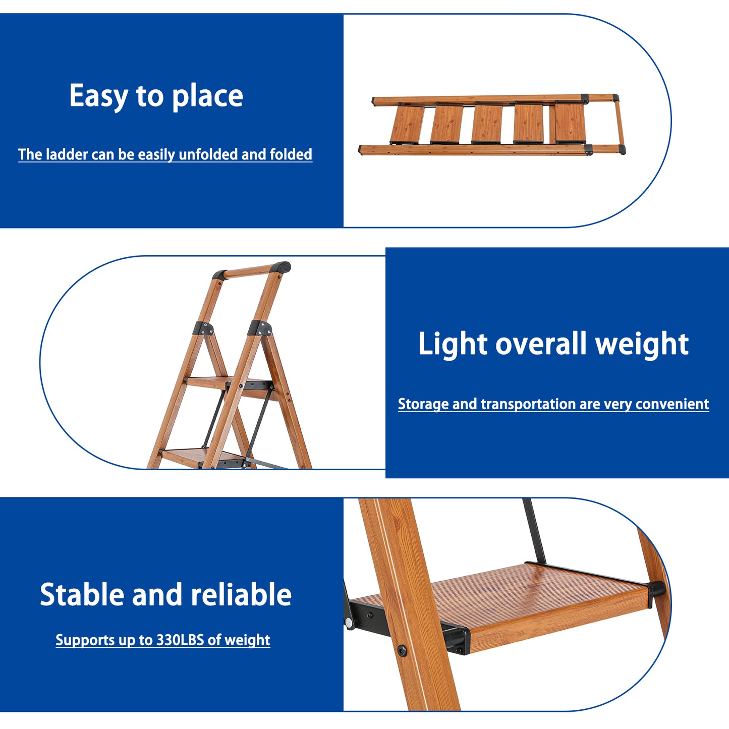 5-Step Aluminum Folding Step Stool Ladder 330 lbs. Load Capacity Type IA Duty Rating (5.54 ft. Reach Height), Wood GRain