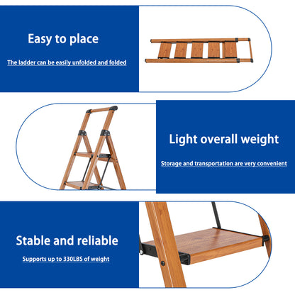 5-Step Aluminum Folding Step Stool Ladder 330 lbs. Load Capacity Type IA Duty Rating (5.54 ft. Reach Height), Wood GRain