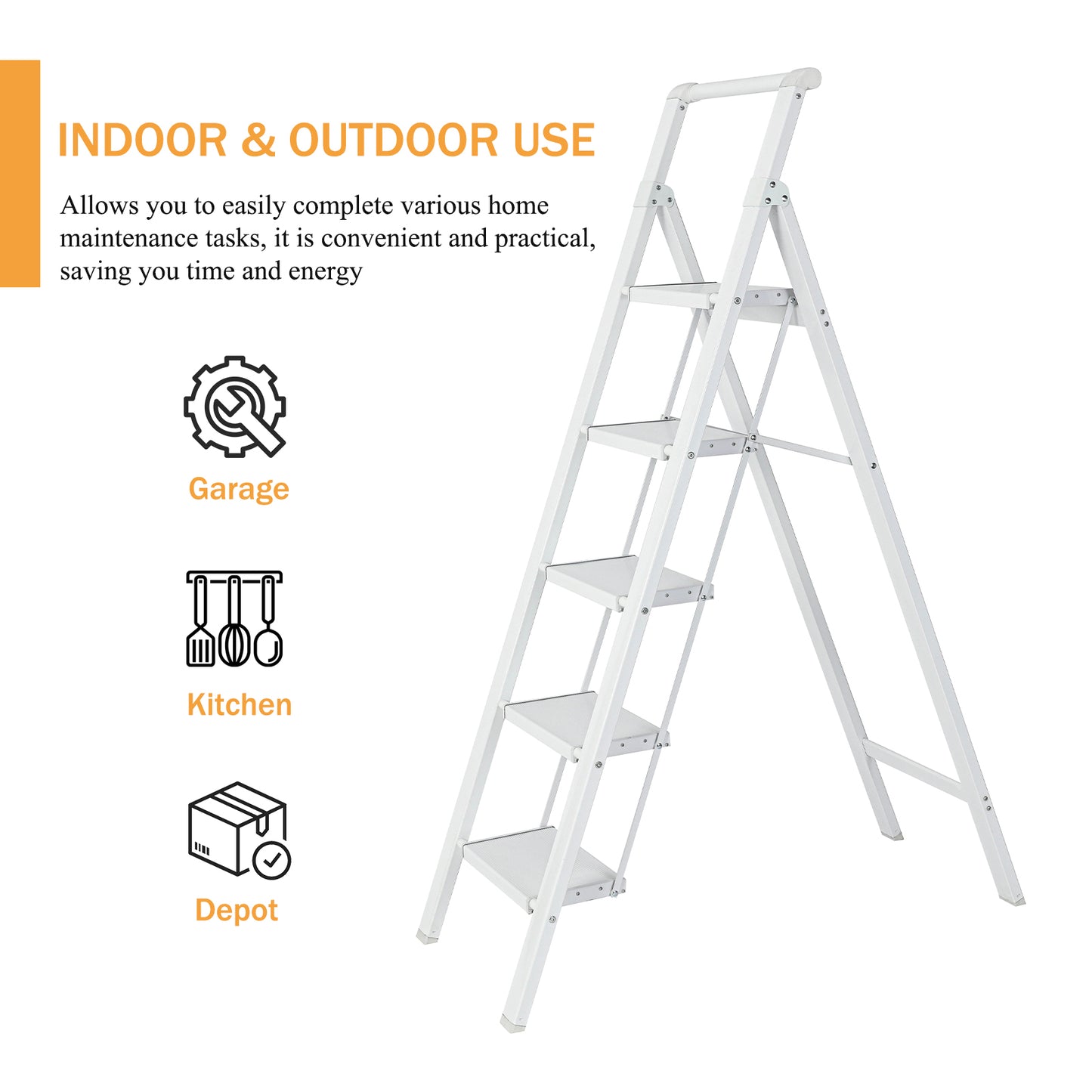 5-Step Aluminum Alloy Folding Step Stool Ladder 330 lbs. LoadCapacity Type lA Duty Rating (5.54 ft. Reach Height)