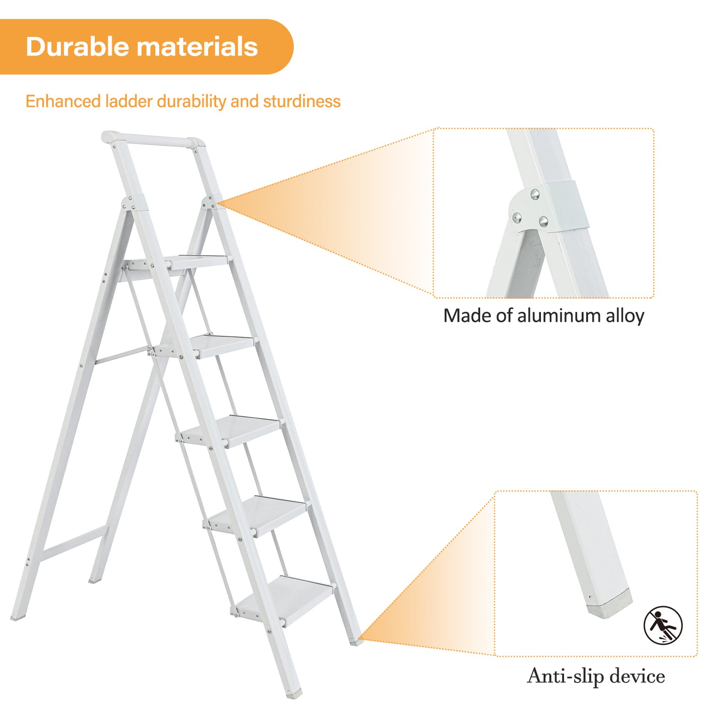 5-Step Aluminum Alloy Folding Step Stool Ladder 330 lbs. LoadCapacity Type lA Duty Rating (5.54 ft. Reach Height)