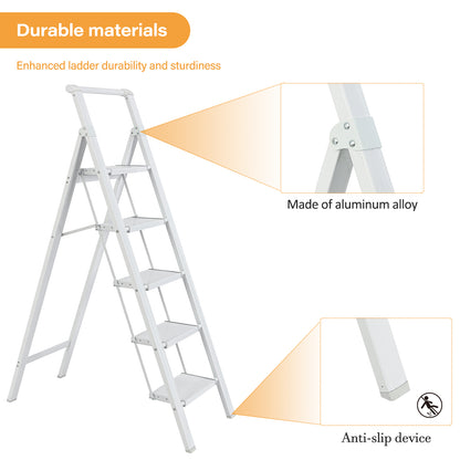 5-Step Aluminum Alloy Folding Step Stool Ladder 330 lbs. LoadCapacity Type lA Duty Rating (5.54 ft. Reach Height)