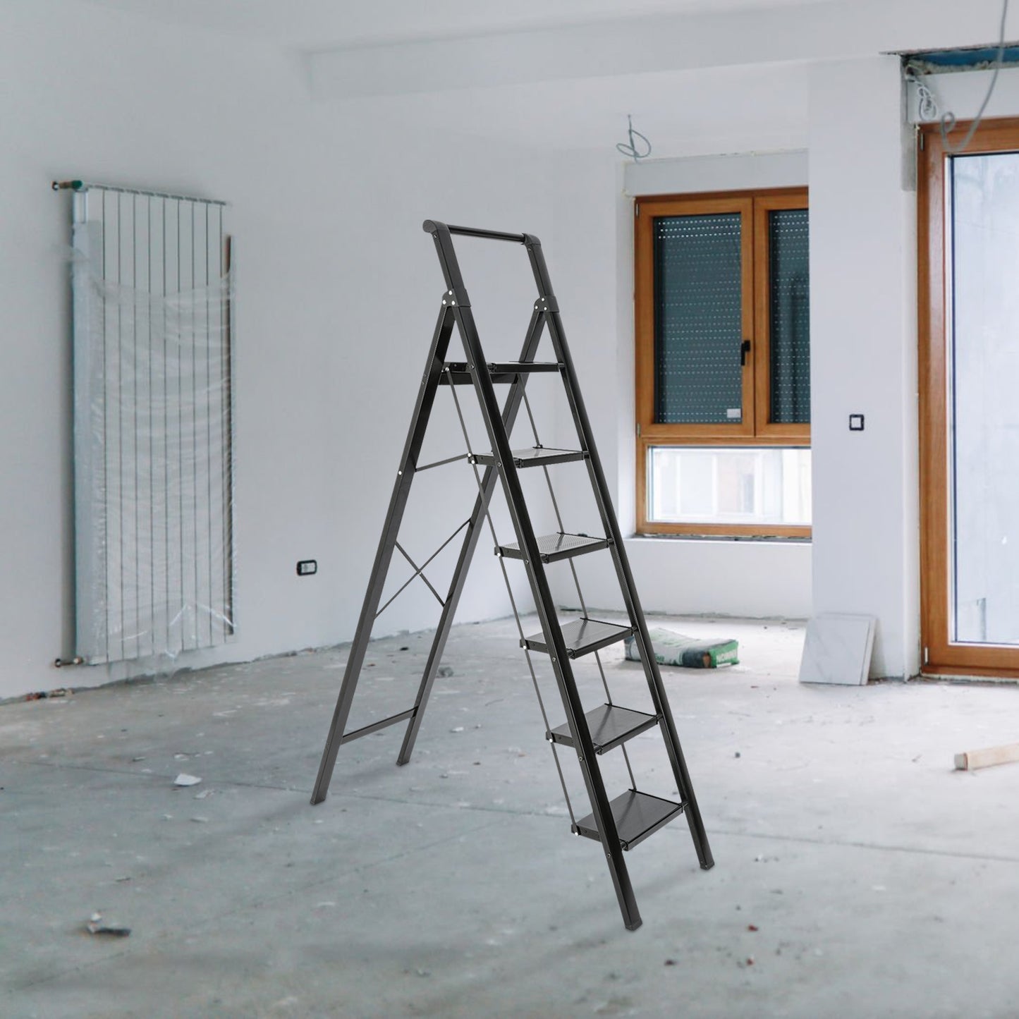 6-Step Aluminum Folding Step Stool Ladder 330 lbs. Load Capacity Type IA Duty Rating (5.57 ft. Reach Height), Black