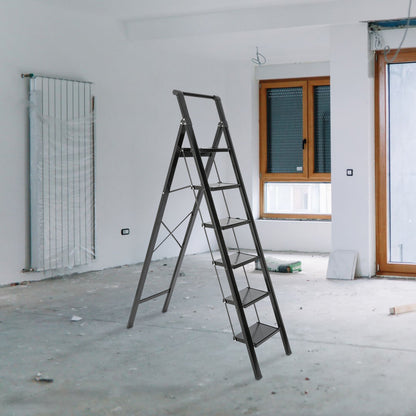 6-Step Aluminum Folding Step Stool Ladder 330 lbs. Load Capacity Type IA Duty Rating (5.57 ft. Reach Height), Black