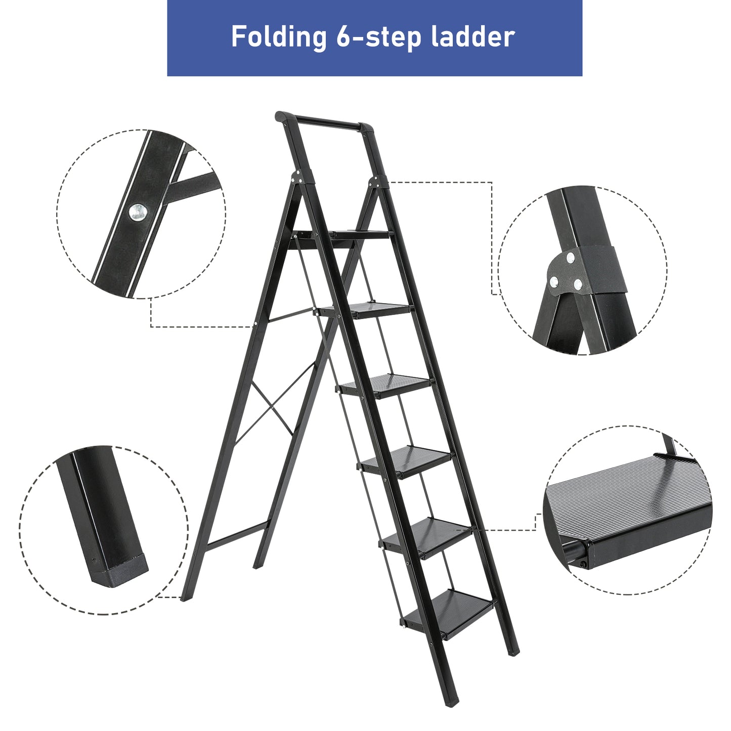 6-Step Aluminum Folding Step Stool Ladder 330 lbs. Load Capacity Type IA Duty Rating (5.57 ft. Reach Height), Black