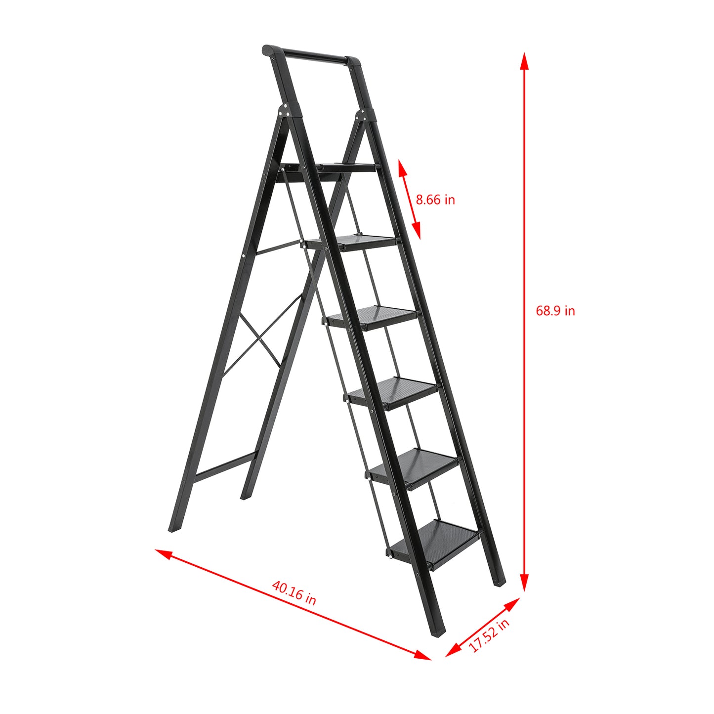 6-Step Aluminum Folding Step Stool Ladder 330 lbs. Load Capacity Type IA Duty Rating (5.57 ft. Reach Height), Black