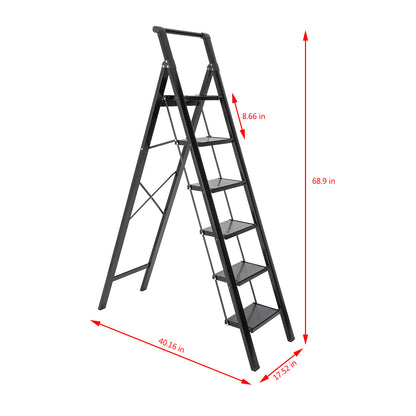 6-Step Aluminum Folding Step Stool Ladder 330 lbs. Load Capacity Type IA Duty Rating (5.57 ft. Reach Height), Black
