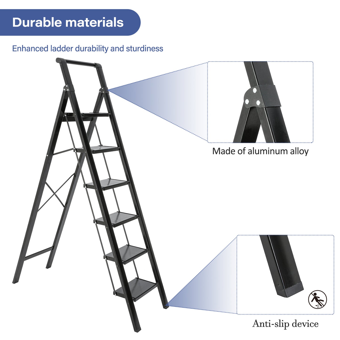 6-Step Aluminum Folding Step Stool Ladder 330 lbs. Load Capacity Type IA Duty Rating (5.57 ft. Reach Height), Black
