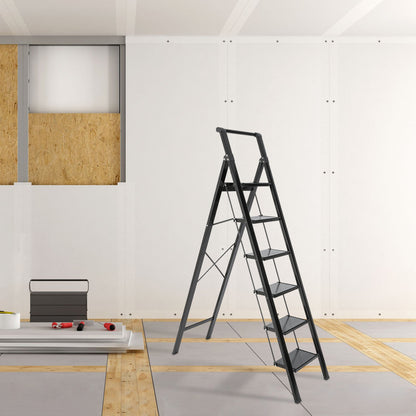 6-Step Aluminum Folding Step Stool Ladder 330 lbs. Load Capacity Type IA Duty Rating (5.57 ft. Reach Height), Black