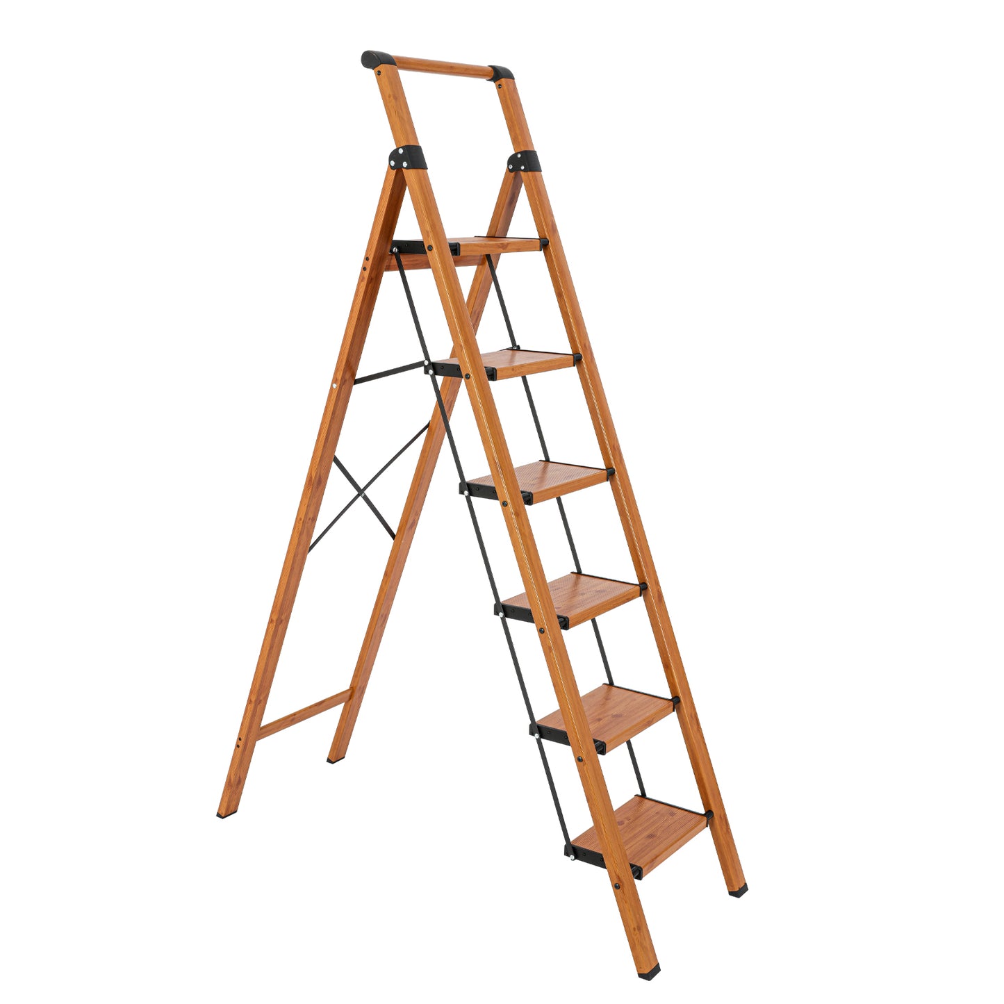 6-Step Aluminum Folding Step Stool Ladder 330 lbs. Load Capacity Type IA Duty Rating (5.57 ft. Reach Height), Wood GRain