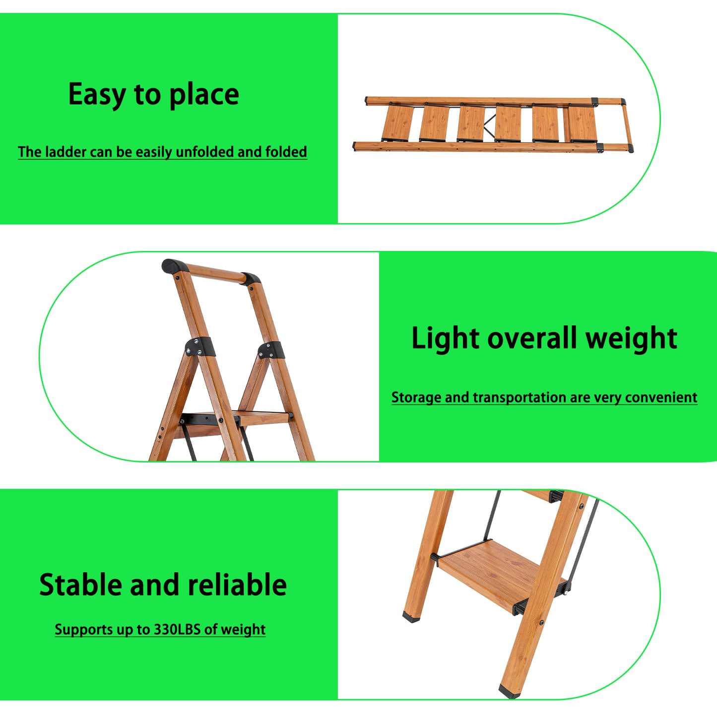 6-Step Aluminum Folding Step Stool Ladder 330 lbs. Load Capacity Type IA Duty Rating (5.57 ft. Reach Height), Wood GRain