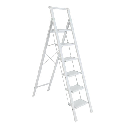 6-Step Aluminum Folding Step Stool Ladder 330 lbs. Load Capacity Type IA Duty Rating (5.57 ft. Reach Height), White