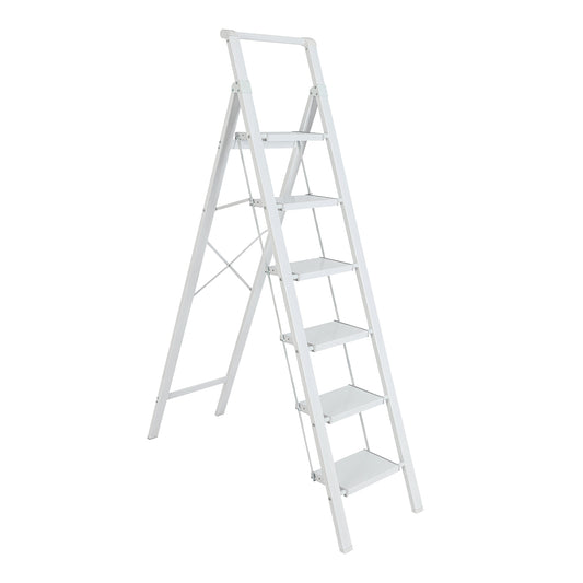 6-Step Aluminum Folding Step Stool Ladder 330 lbs. Load Capacity Type IA Duty Rating (5.57 ft. Reach Height), White