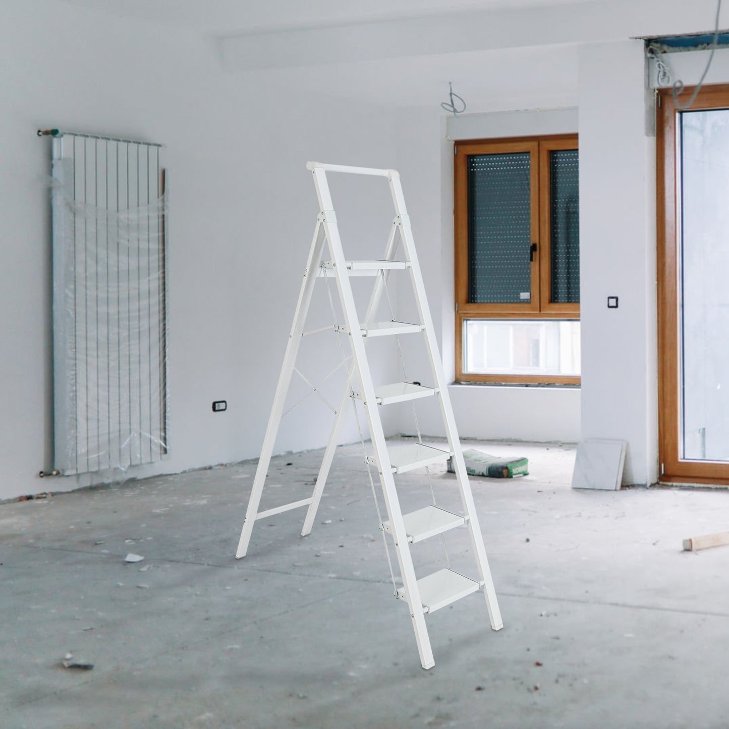 6-Step Aluminum Folding Step Stool Ladder 330 lbs. Load Capacity Type IA Duty Rating (5.57 ft. Reach Height), White