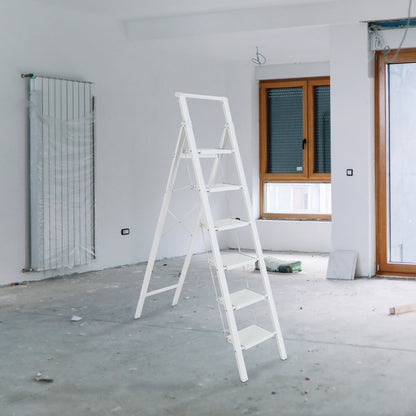 6-Step Aluminum Folding Step Stool Ladder 330 lbs. Load Capacity Type IA Duty Rating (5.57 ft. Reach Height), White