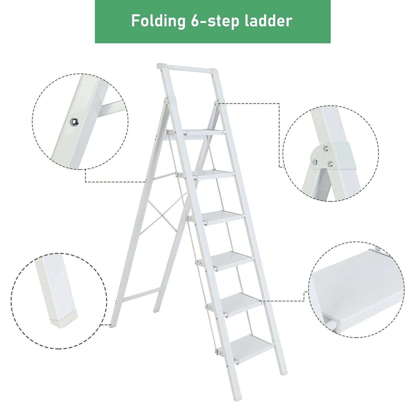 6-Step Aluminum Folding Step Stool Ladder 330 lbs. Load Capacity Type IA Duty Rating (5.57 ft. Reach Height), White