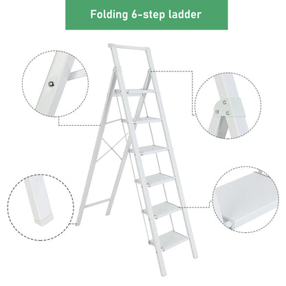 6-Step Aluminum Folding Step Stool Ladder 330 lbs. Load Capacity Type IA Duty Rating (5.57 ft. Reach Height), White