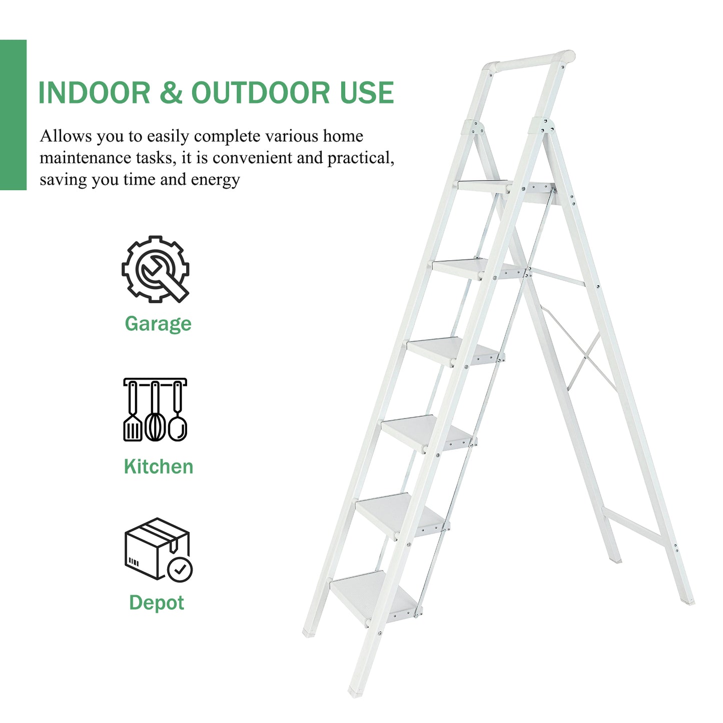 6-Step Aluminum Folding Step Stool Ladder 330 lbs. Load Capacity Type IA Duty Rating (5.57 ft. Reach Height), White