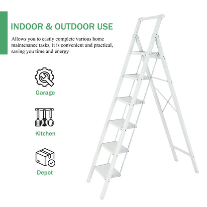 6-Step Aluminum Folding Step Stool Ladder 330 lbs. Load Capacity Type IA Duty Rating (5.57 ft. Reach Height), White