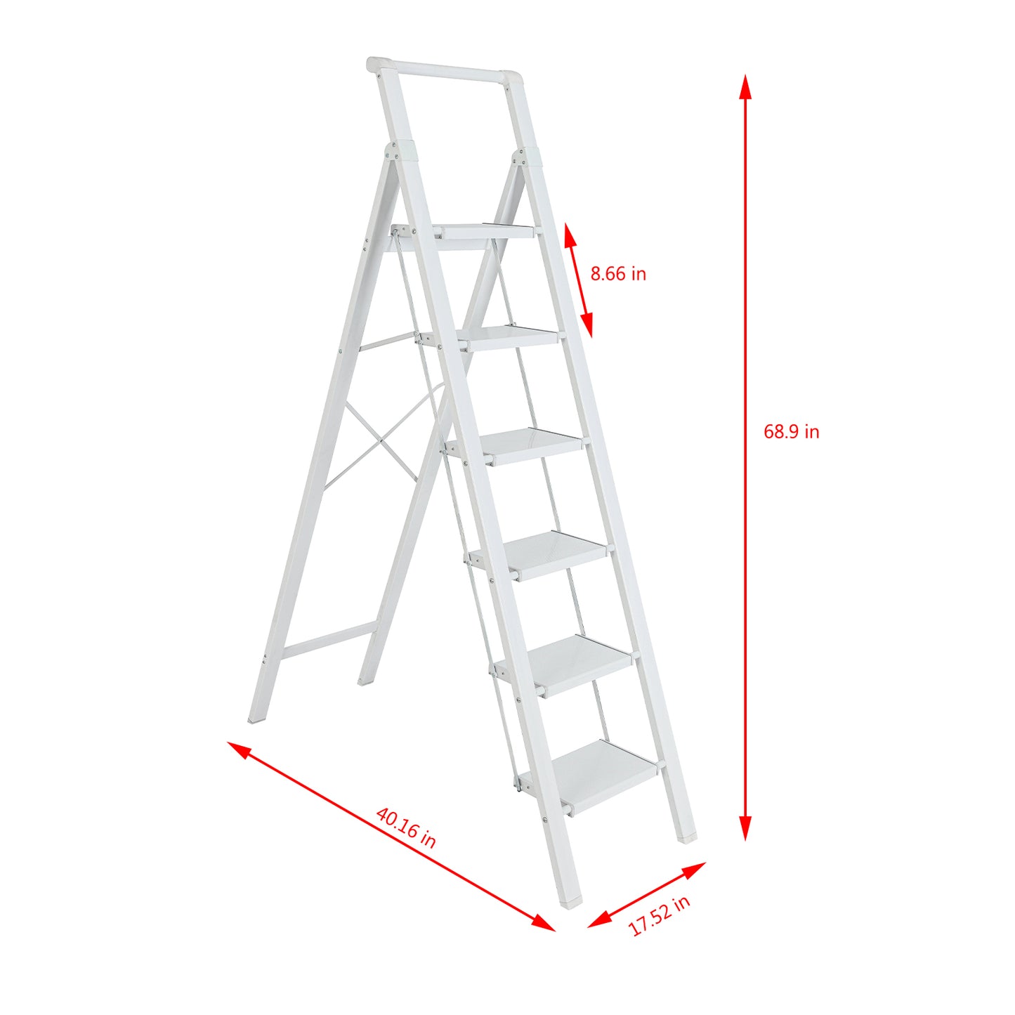 6-Step Aluminum Folding Step Stool Ladder 330 lbs. Load Capacity Type IA Duty Rating (5.57 ft. Reach Height), White