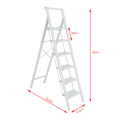 6-Step Aluminum Folding Step Stool Ladder 330 lbs. Load Capacity Type IA Duty Rating (5.57 ft. Reach Height), White