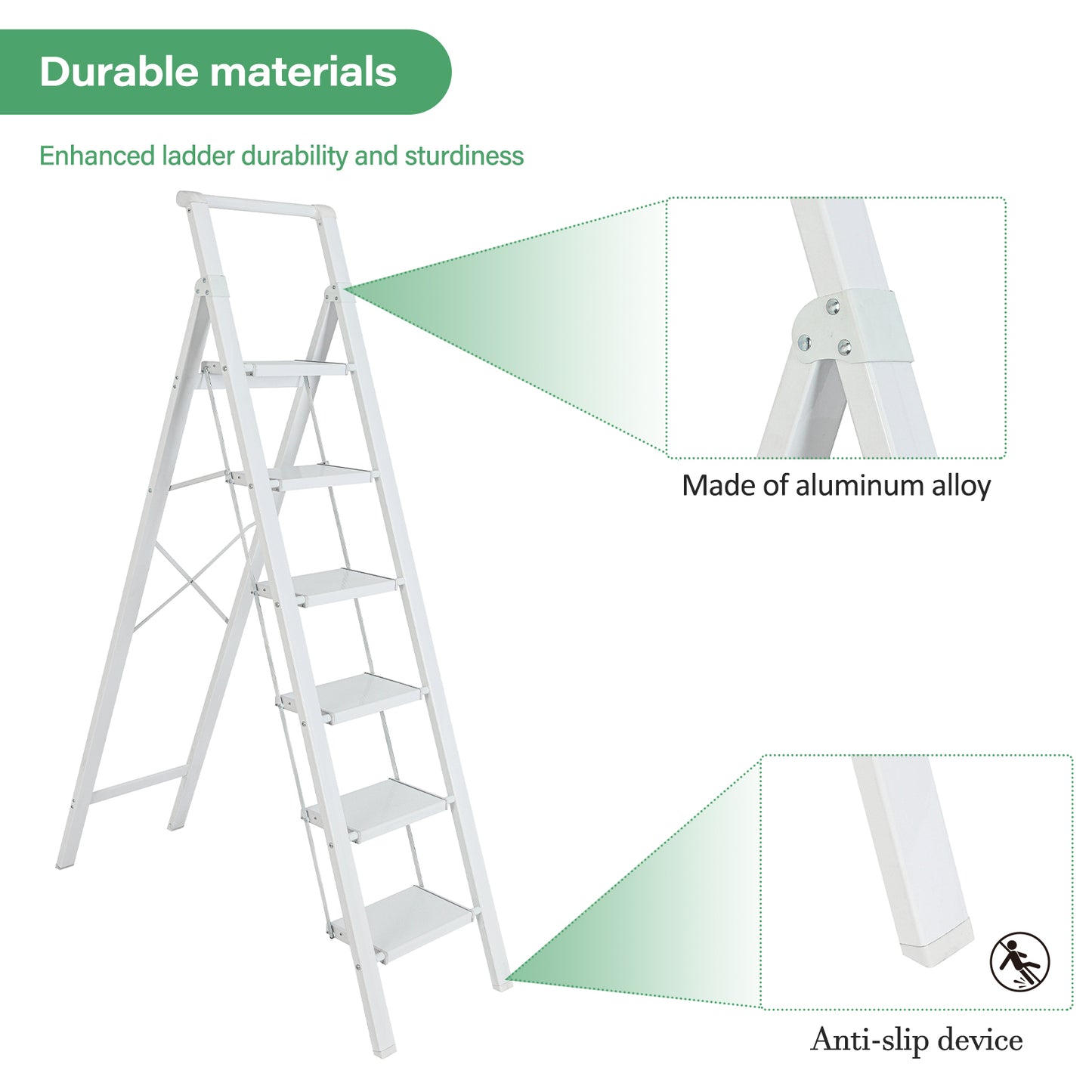 6-Step Aluminum Folding Step Stool Ladder 330 lbs. Load Capacity Type IA Duty Rating (5.57 ft. Reach Height), White