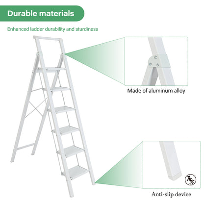 6-Step Aluminum Folding Step Stool Ladder 330 lbs. Load Capacity Type IA Duty Rating (5.57 ft. Reach Height), White