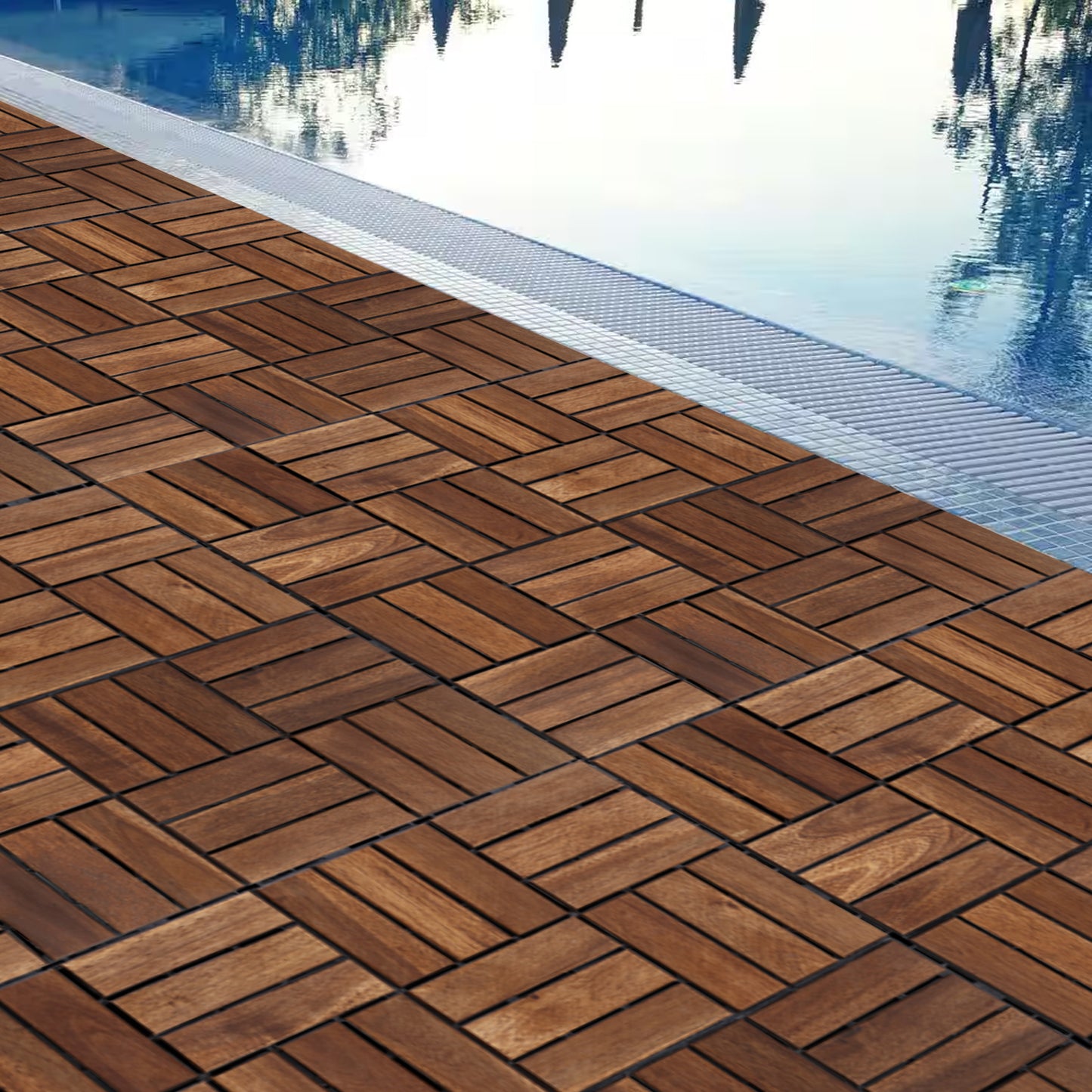 12 in. x 12 in. Outdoor Acacia Wood Flooring Interlocking Deck Tiles in Brown(10-pieces)