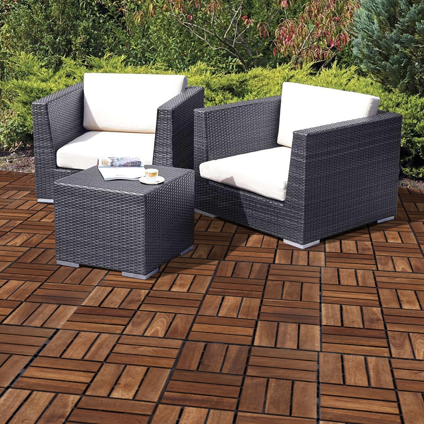 12 in. x 12 in. Outdoor Acacia Wood Flooring Interlocking Deck Tiles in Brown(10-pieces)