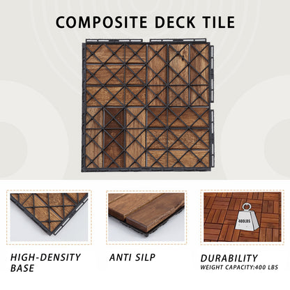 12 in. x 12 in. Outdoor Acacia Wood Flooring Interlocking Deck Tiles in Brown(10-pieces)
