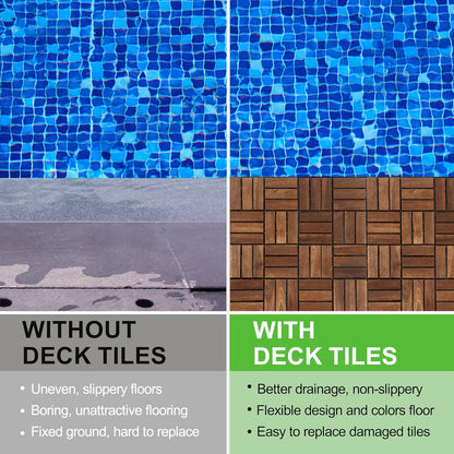 12 in. x 12 in. Outdoor Acacia Wood Flooring Interlocking Deck Tiles in Brown(10-pieces)